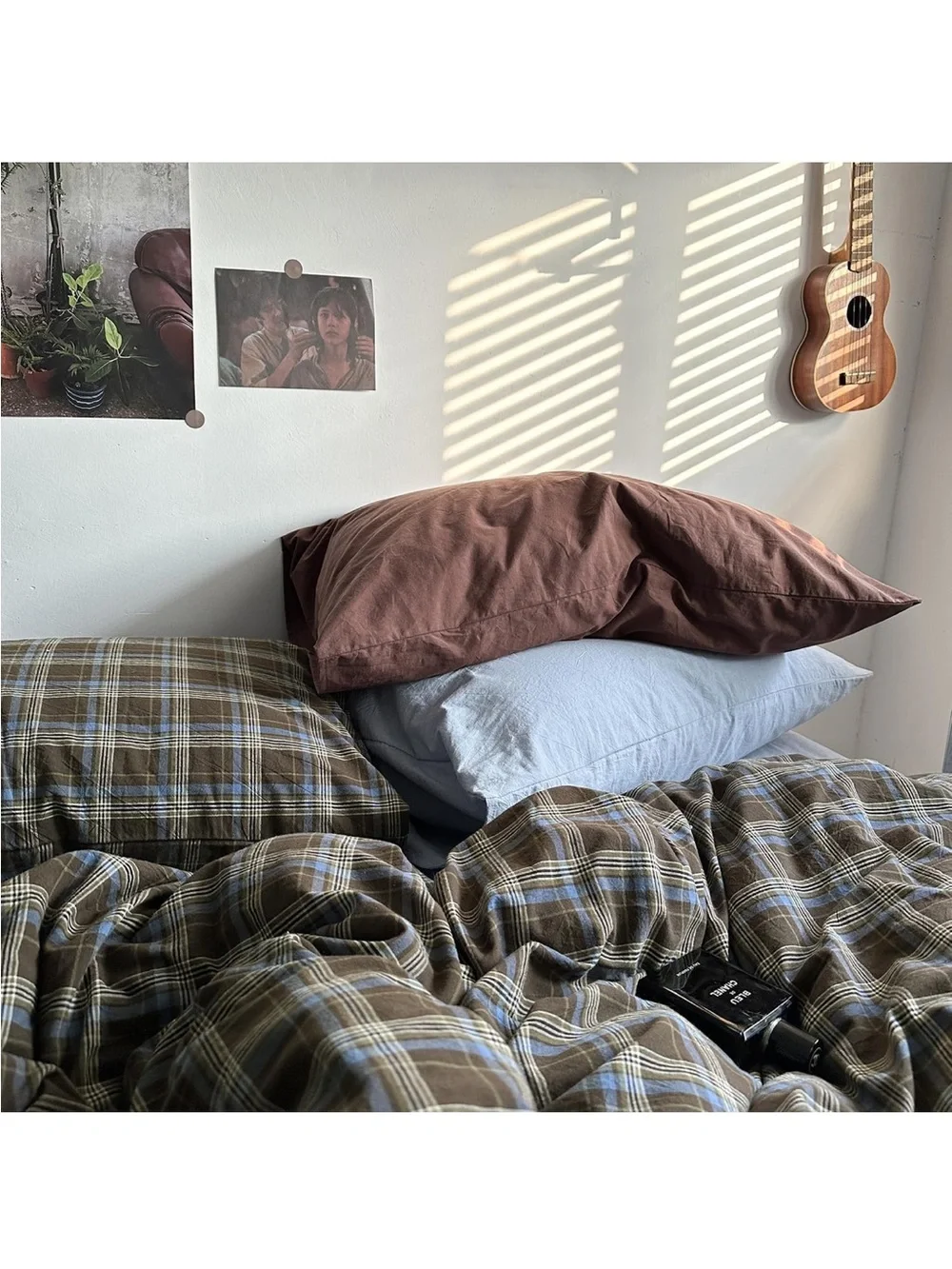 NEW Bildenly Brown and Blue Plaid Duvet Cover Set Full 3 Pcs, OEKO-TEX Certified
